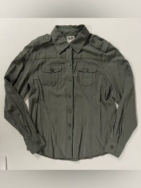 Harley Davidson Military Green Long Sleeve Motorcycle Button Army Shirt Women M